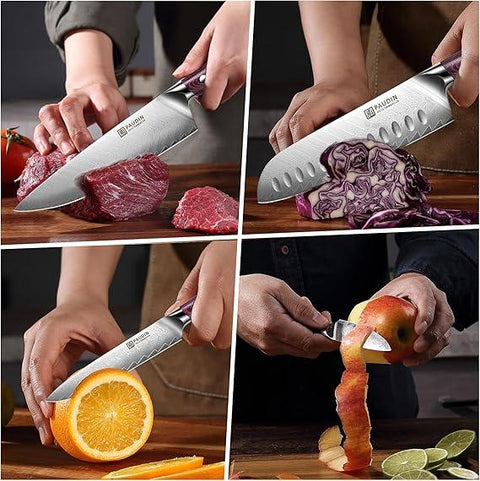 Plume Luxe 8 - PC Damascus Knife Set - Paudin Store