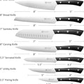 PAUDIN Kitchen Knife Set, 7 Piece Chef Knife Set, High Carbon Stainless Steel Kitchen Knives, Ultra Sharp Knives Set for Kitchen, Precise Cutting, Durable with Ergonomic Handle, Black