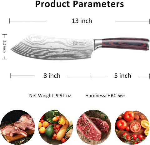 PAUDIN Meat Cutting 8″ Butcher Knife for Bone & Meat Cutting, High Carbon Stainless Steel - Paudin Store